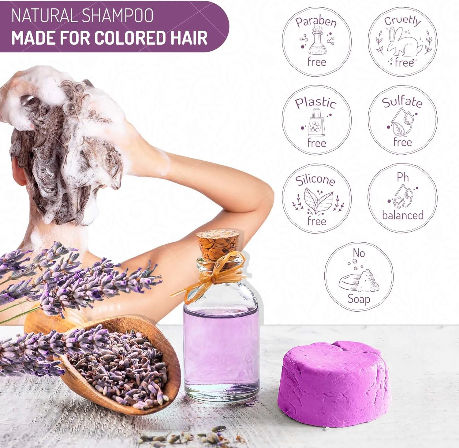 شامپو بار طبیعی روح برای موهای رنگ شده، شامپو بار دست ساز بدون سولفات با اسطوخودوس، وگان و بدون پسماند سازگار با محیط زیست، اسطوخودوس (1 عدد) شامپو بار طبیعی روح برای موهای رنگ شده، شامپو بار دست ساز بدون سولفات با اسطوخودوس، وگان و بدون پسماند سازگار با محیط زیست، اسطوخودوس (1 عدد)