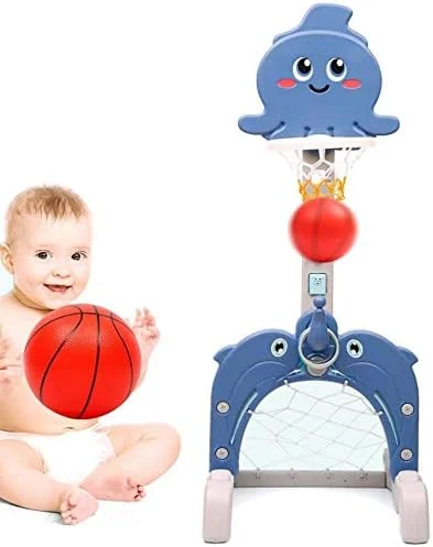 پایه بسکتبال قابل تنظیم برای توپ، مجموعه تور حلقه تخته پشتی اسباب بازی های توپی خانگی 167 سانتی متر با دروازه فوتبال قابل انعطاف برای داخل و خارج از منزل