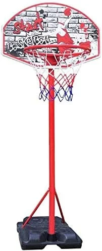 حلقه بسکتبال قابل تنظیم نوجوانان، پایه بسکتبال قابل حمل، مجموعه تخته و تور بسکتبال با توپ، جنس آهن، ارتفاع قابل تنظیم 65-265 سانتی متر، پایدار