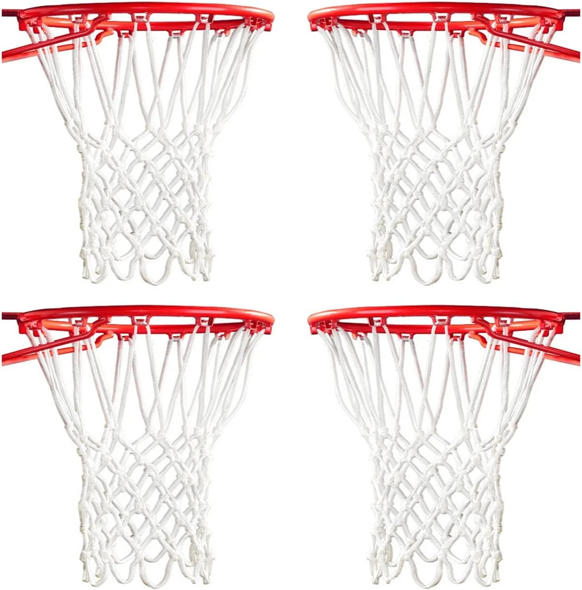 2 عدد / 4 عدد / 6 عدد تور بسکتبال ضخیم حرفه ای سنگین، تور جایگزین حلقه بسکتبال، طناب بافته شده پلی استر ضخیم، تور بسکتبال مناسب فضای باز یا سرپوشیده، مناسب برای حلقه های استاندارد 12 حلقه (قرمز، سفید، آبی)