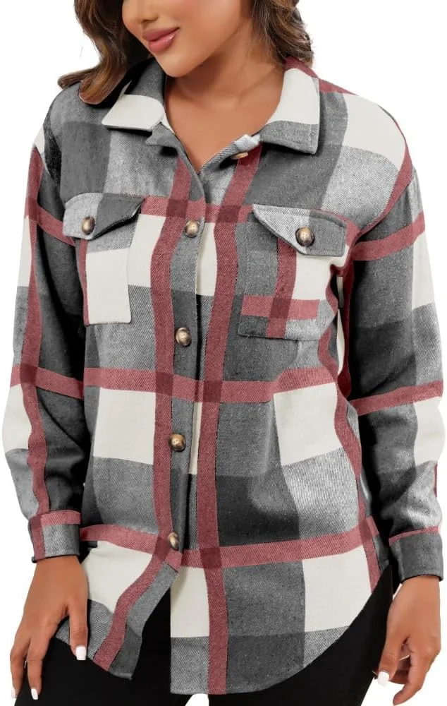 نیمسراک شاکت فلانل زنانه، کت های پاییزی، پیراهن های دکمه دار چهارخانه