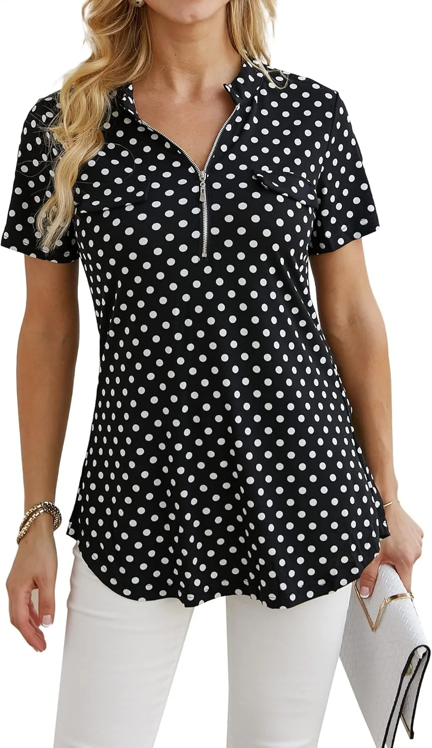 تاپ های زنانه تابستانی آستین کوتاه Ninedaily، بلوزهای غیر رسمی، تونیک زیپ دار طرح گل