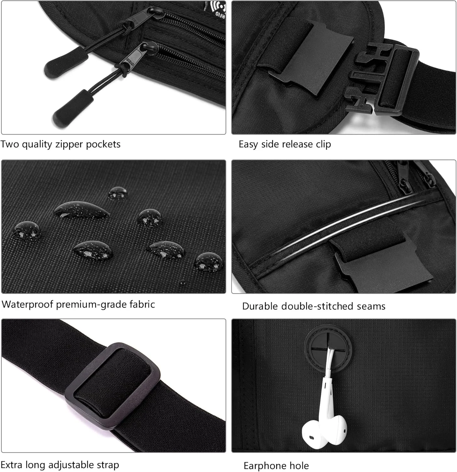 کمربند پول مسافرتی زیر لباس، کیف پول باریک گذرنامه با فناوری شناسایی امواج رادیویی برای مردان/زنان، کیف پول مسافرتی مخفی برای محافظت از کارت های اعتباری، گذرنامه ها و مدارک (مشکی)