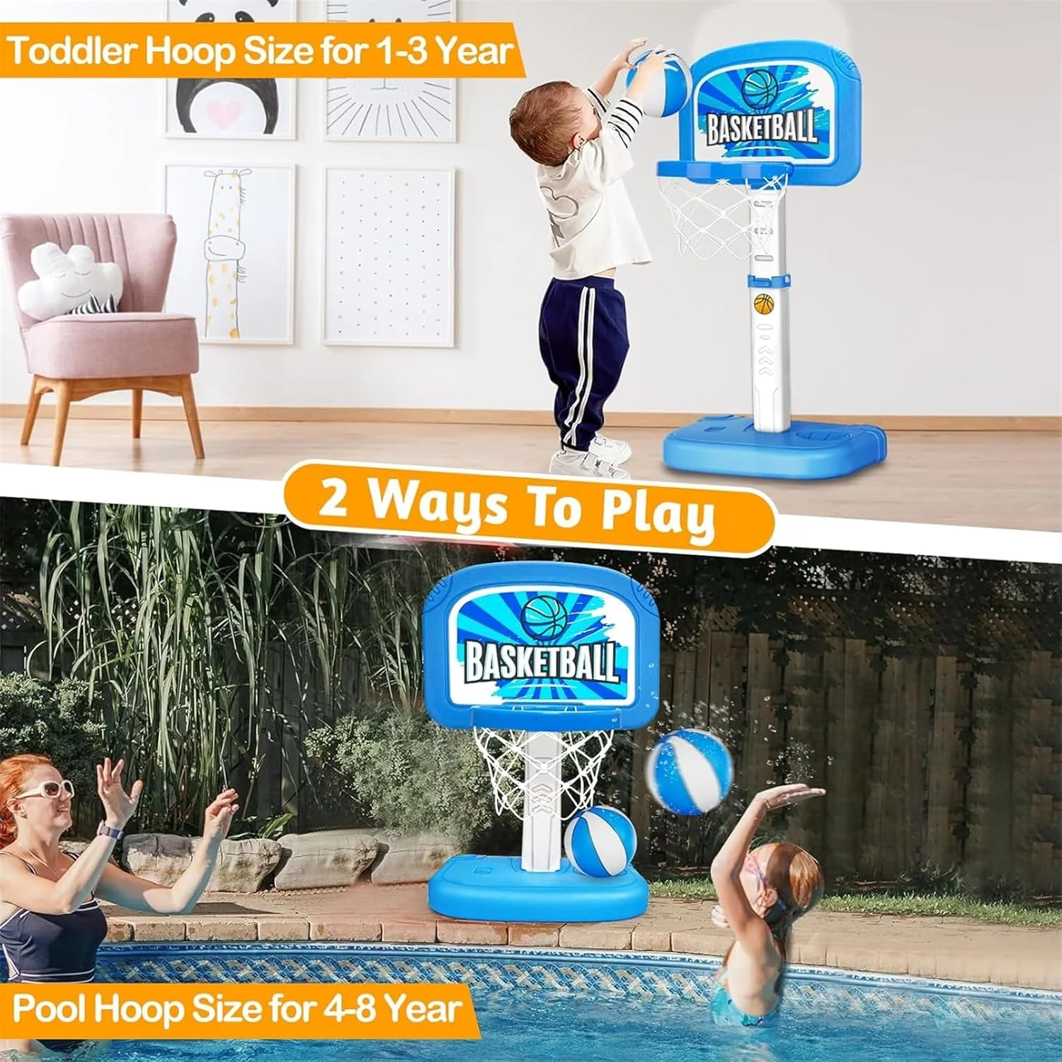 بسکتبال استخر 2 در 1 AM ANNA برای استخر تابستانی کودکان، حلقه بسکتبال قابل تنظیم کنار استخر با پمپ توپ برای اسباب بازی های پسرانه و دخترانه در فضای باز برای بازی در حیاط خلوت، اسباب بازی های استخر تابستانی بسکتبال و هدیه (آبی) بسکتبال استخر 2 در 1 AM ANNA برای استخر تابستانی کودکان، حلقه بسکتبال قابل تنظیم کنار استخر با پمپ توپ برای اسباب بازی های پسرانه و دخترانه در فضای باز برای بازی در حیاط خلوت، اسباب بازی های استخر تابستانی بسکتبال و هدیه (آبی)