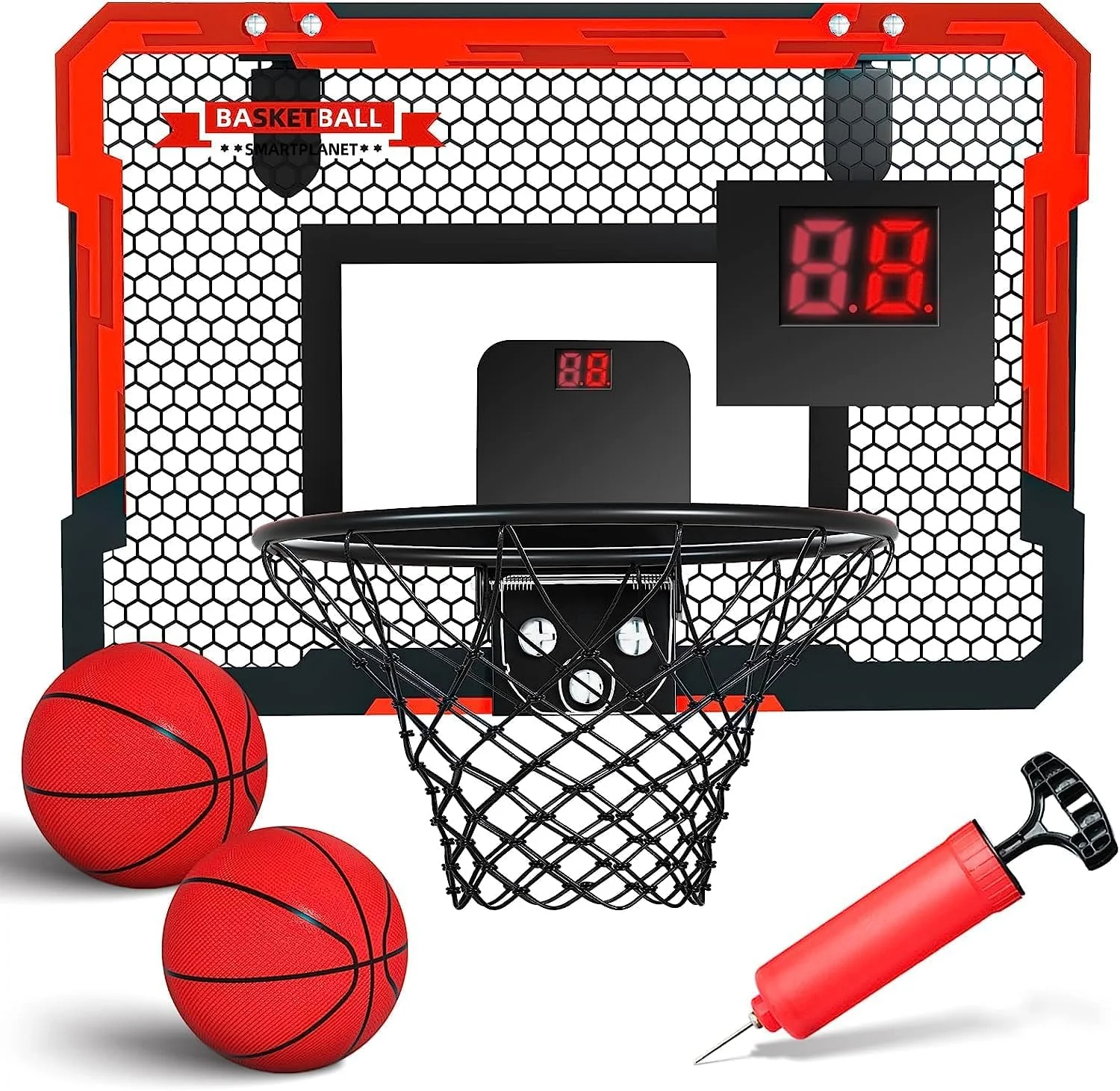 حلقه بسکتبال داخل سالن AM ANNA برای کودکان و بزرگسالان، حلقه مینی بسکتبال با امتیازدهی خودکار برای درب با 2 توپ برای طرفداران بسکتبال