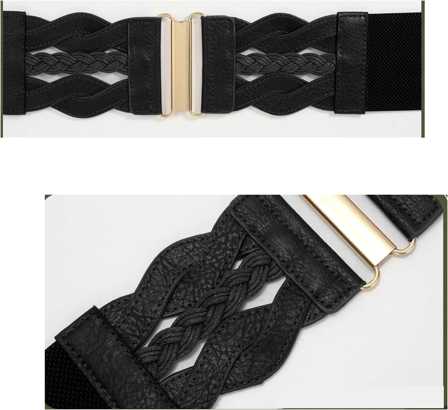 ست 2 عددی کمربند کشی پهن، طرح بافت، مشکی و قهوه ای، عرض 7.5 سانتی متر، طول 78-110 سانتی متر