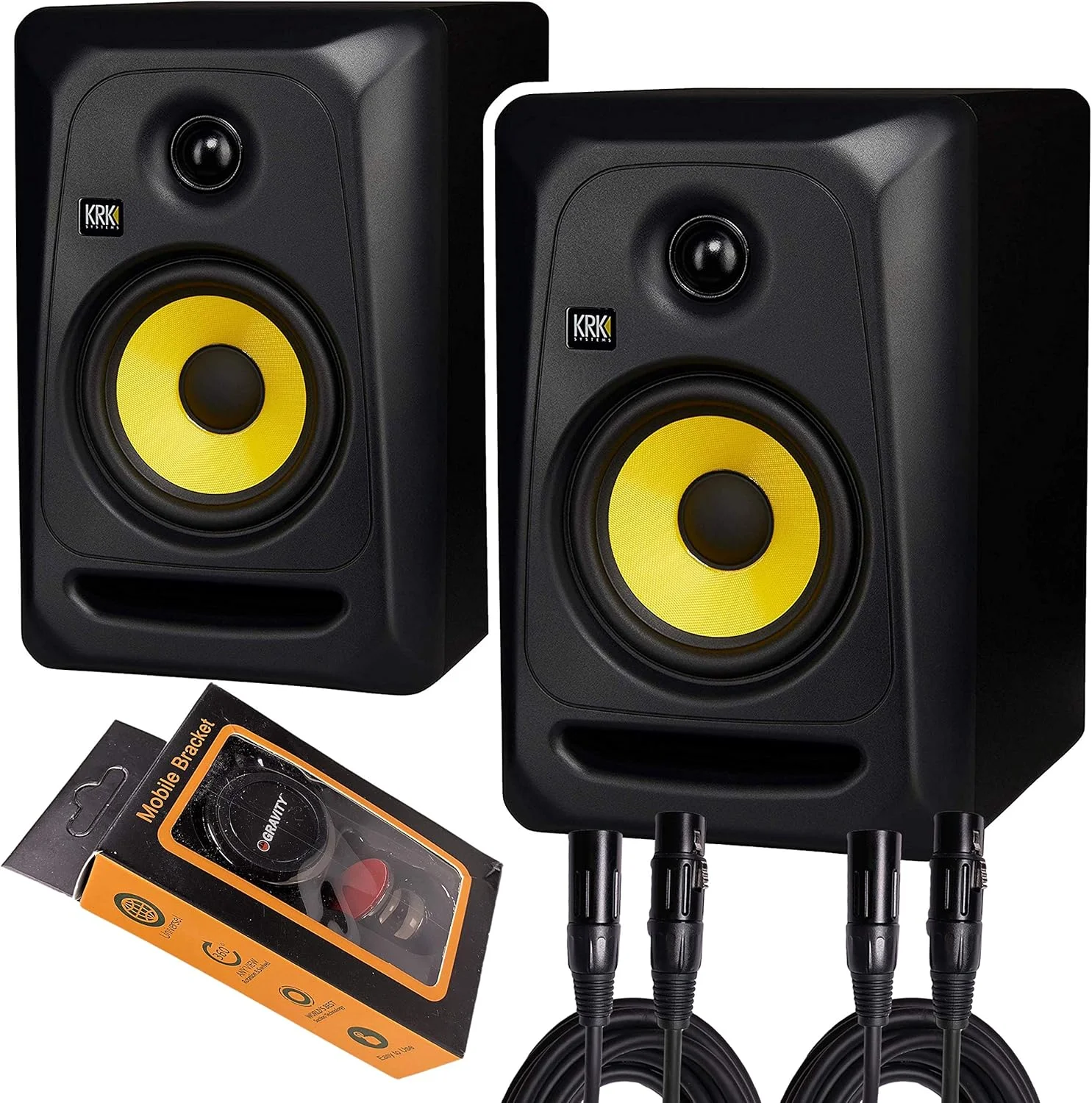مانیتور استودیویی فعال دو آمپلی فایر 5 اینچی KRK Classic 5 (2 عدد) همراه با کابل XLR + نگهدارنده گوشی موبایل Gravity، مشکی M