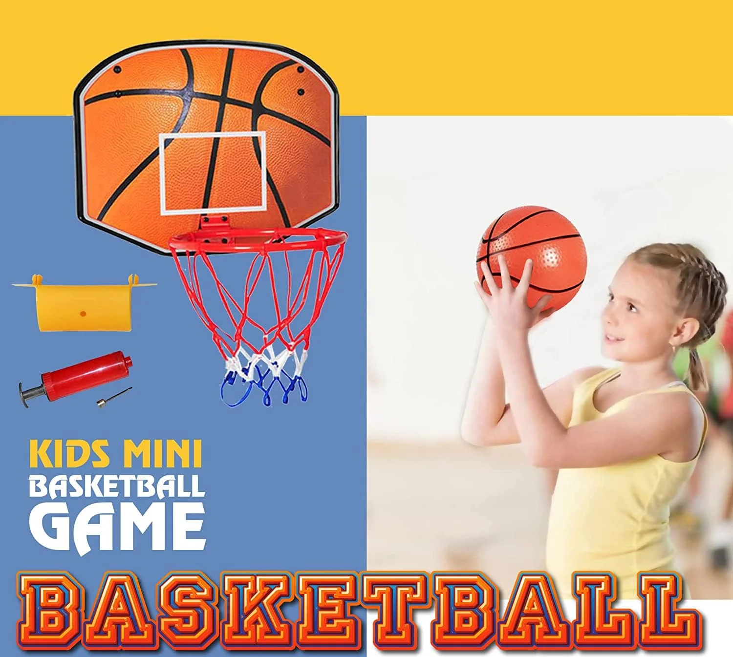 ست حلقه و تخته بسکتبال کودکانه، قابل نصب روی دیوار به همراه توپ و پمپ، اسباب بازی ورزشی قابل حمل برای کودکان در فضای داخلی و خارجی ست حلقه و تخته بسکتبال کودکانه، قابل نصب روی دیوار به همراه توپ و پمپ، اسباب بازی ورزشی قابل حمل برای کودکان در فضای داخلی و خارجی