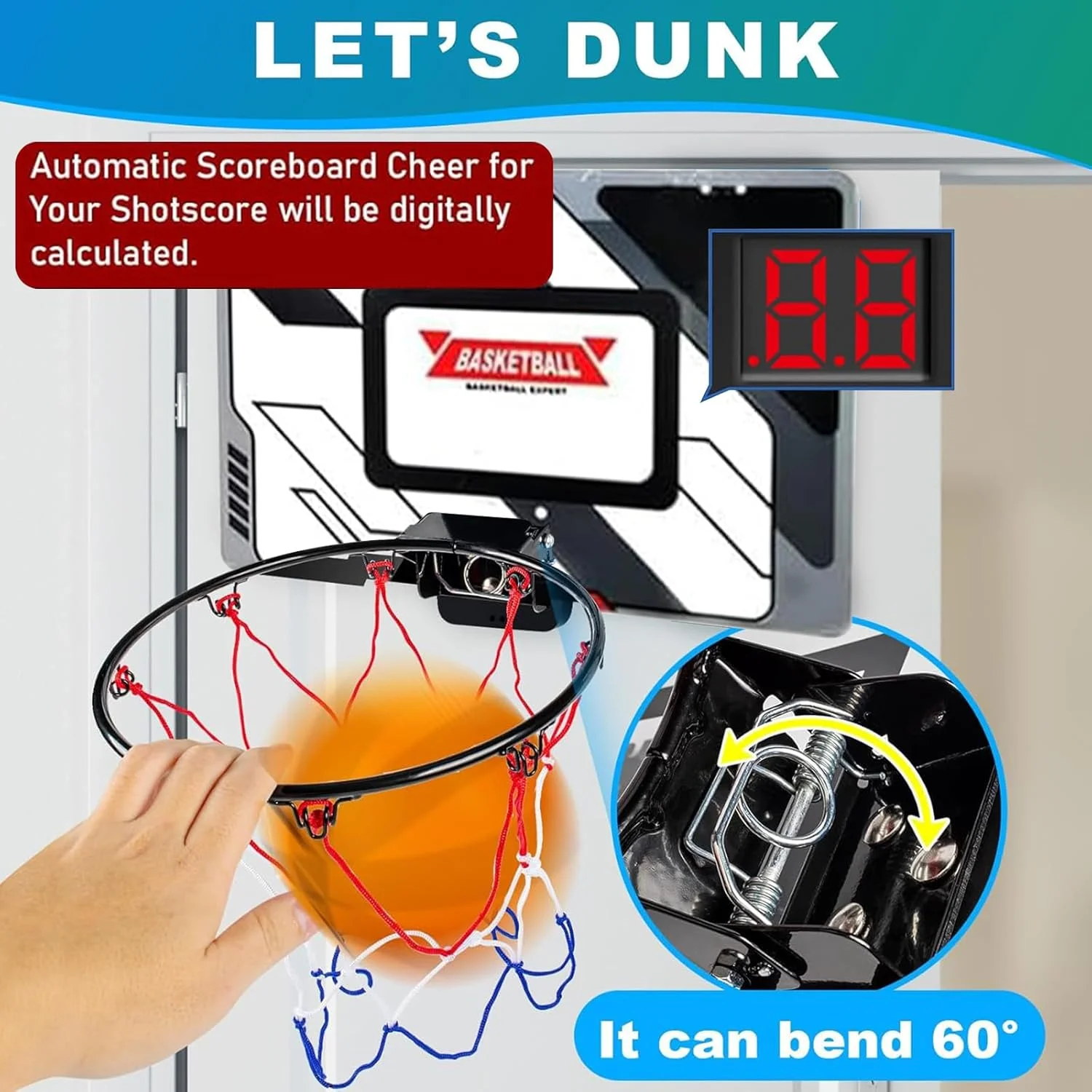 حلقه بسکتبال داخل سالن CyanCloud برای پسران و کودکان 5، 6، 7، 8، 9، 10+ ساله، حلقه بسکتبال کوچک با تابلوی امتیاز الکترونیکی بالای در، اسباب بازی های ورزشی هدیه تولد حلقه بسکتبال داخل سالن CyanCloud برای پسران و کودکان 5، 6، 7، 8، 9، 10+ ساله، حلقه بسکتبال کوچک با تابلوی امتیاز الکترونیکی بالای در، اسباب بازی های ورزشی هدیه تولد