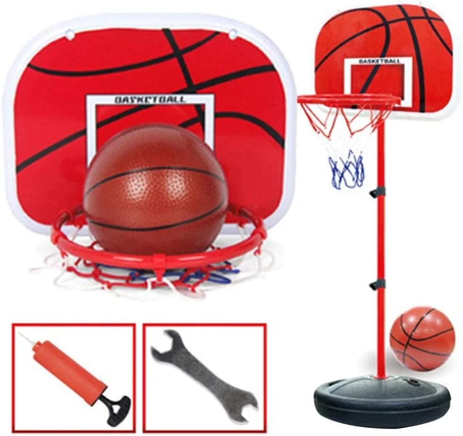 مجموعه پایه حلقه بسکتبال کودکان، مجموعه بسکتبال پایه قابل حمل، مجموعه اسباب بازی های بازی ورزشی با توپ، تور توپ و پمپ توپ، اسباب بازی های سرگرم کننده داخلی و خارجی
