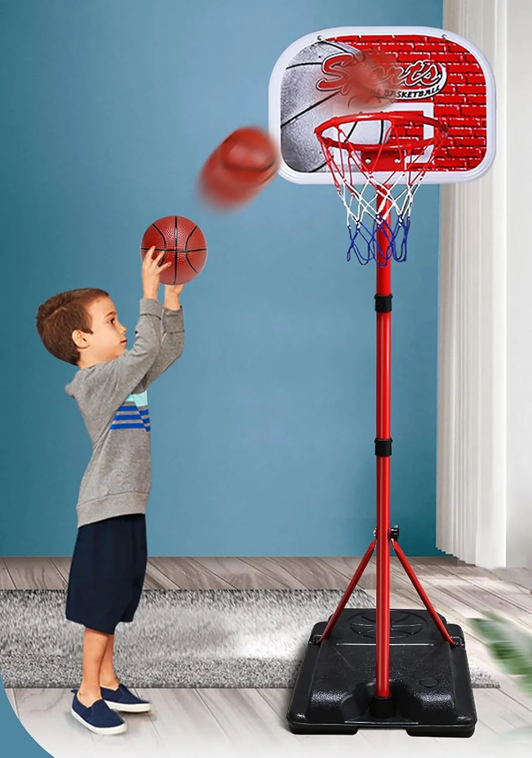 ست حلقه بسکتبال کودک با توپ، سیستم توری مینی بسکتبال برای کودکان 3-9 سال، ارتفاع قابل تنظیم 120-210 سانتی متر (رنگ: با 4 توپ) ست حلقه بسکتبال کودک با توپ، سیستم توری مینی بسکتبال برای کودکان 3-9 سال، ارتفاع قابل تنظیم 120-210 سانتی متر (رنگ: با 4 توپ)