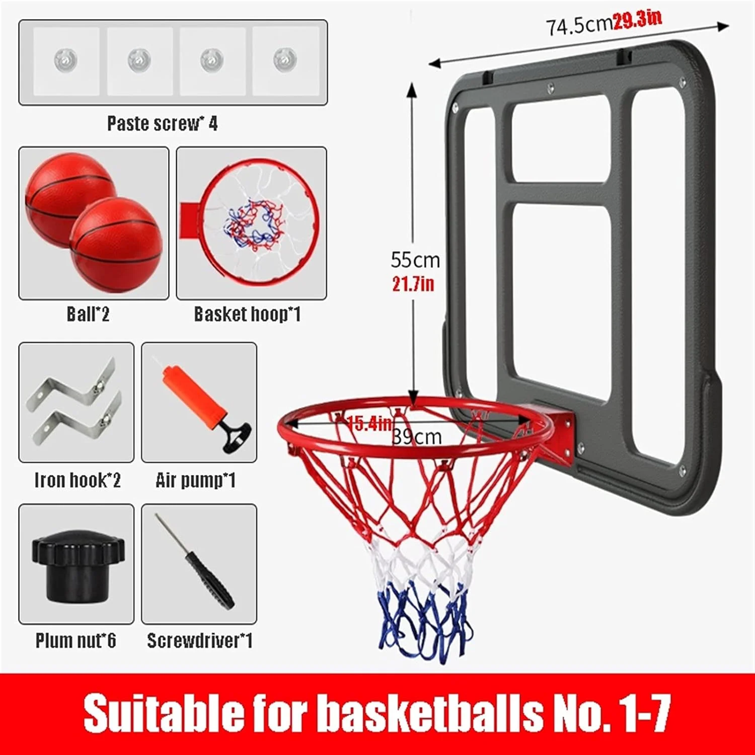 ست حلقه مینی بسکتبال برای کودکان و نوجوانان، حلقه بسکتبال دیواری بالای درب، 2 مینی بسکتبال و حلقه توری، هدیه برای کودکان