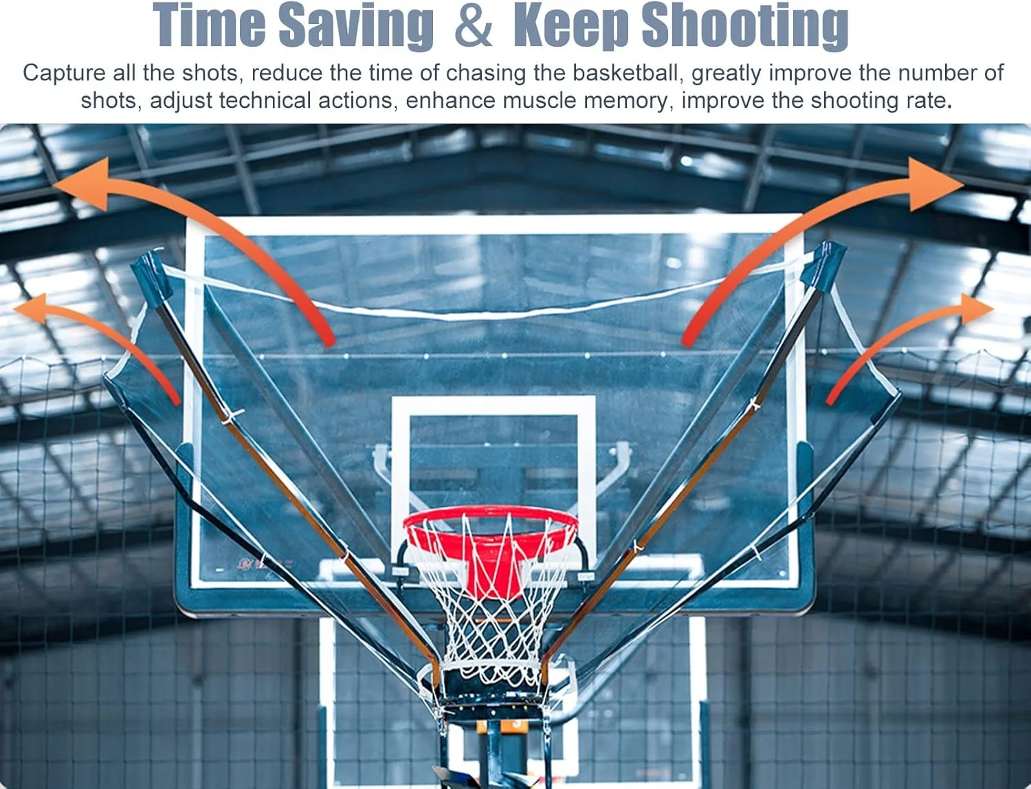 سیستم بازگرداننده توپ بسکتبال مشکی قابل حمل، مجموعه تور بازگرداننده و محافظ بسکتبال داخلی و خارجی، تمرین دهنده شوت برگشتی بسکتبال چرخشی