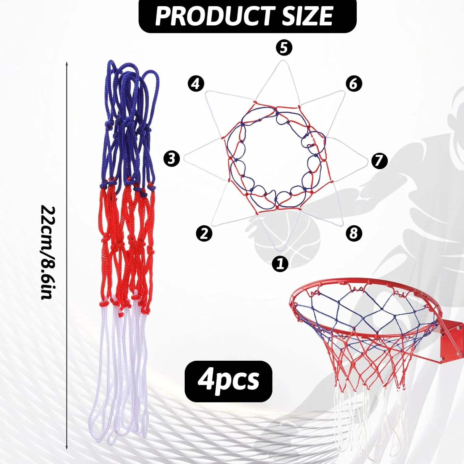 4 عدد تور بسکتبال کوچک جایگزین، تور بسکتبال حلقه ای کوچک 8 حلقه، جایگزینی تور بسکتبال برای حلقه های 8 تا 10.25 اینچی، تور بسکتبال نایلونی کوچک برای اتاق، داخل و خارج از منزل 4 عدد تور بسکتبال کوچک جایگزین، تور بسکتبال حلقه ای کوچک 8 حلقه، جایگزینی تور بسکتبال برای حلقه های 8 تا 10.25 اینچی، تور بسکتبال نایلونی کوچک برای اتاق، داخل و خارج از منزل