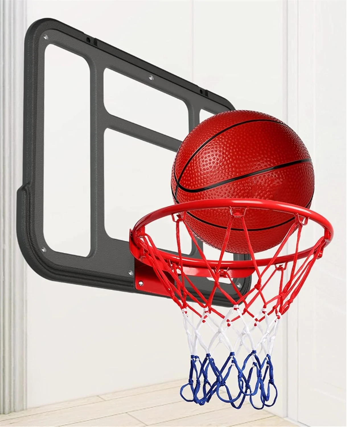 ست حلقه مینی بسکتبال برای کودکان و نوجوانان، حلقه بسکتبال دیواری بالای درب، 2 مینی بسکتبال و حلقه توری، هدیه برای کودکان