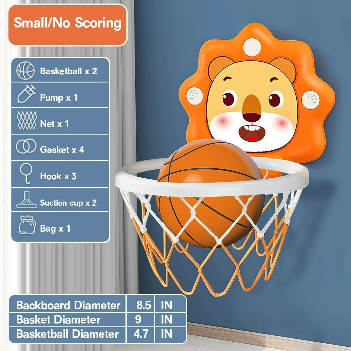 مینی حلقه بسکتبال سرپوشیده برای کودکان نوپا، پسران 1-3-5 ساله، اتاق خواب، ارتفاع قابل تنظیم، صرفه جویی در فضا، اسباب بازی هدیه تولد کریسمس برای پسران 4-6 ساله، اسباب بازی های نوپا 2-4 ساله نارنجی (کوچک/بدون امتیاز)
