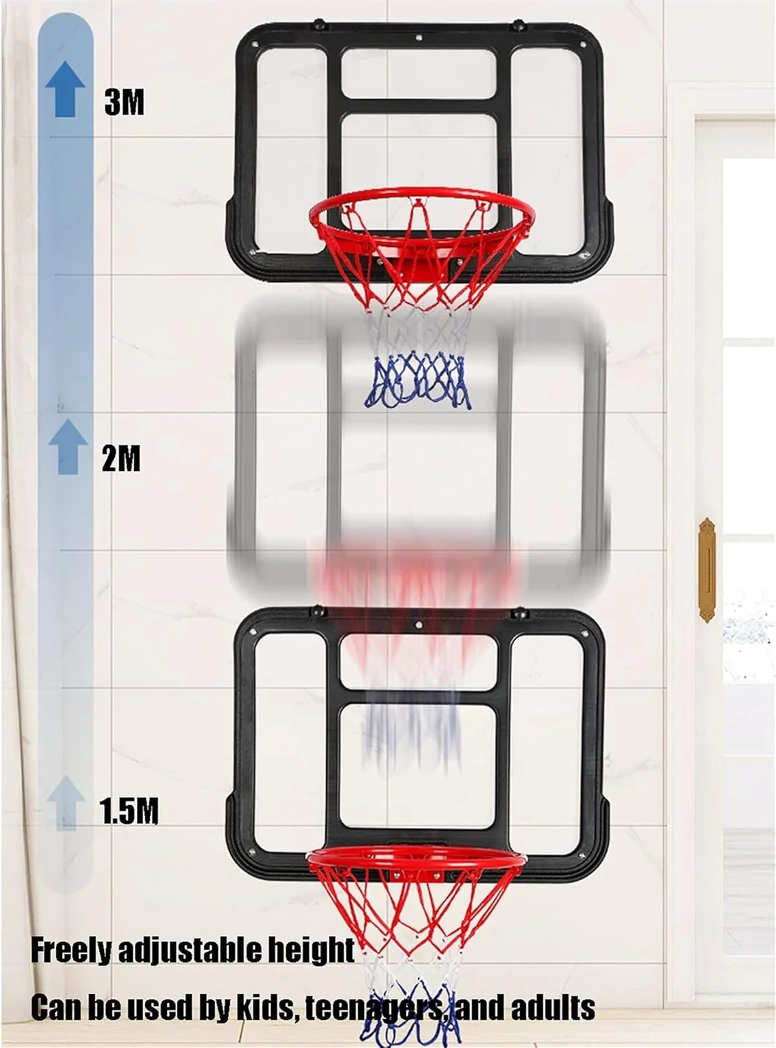 ست حلقه مینی بسکتبال برای کودکان و نوجوانان، حلقه بسکتبال دیواری بالای درب، 2 مینی بسکتبال و حلقه توری، هدیه برای کودکان