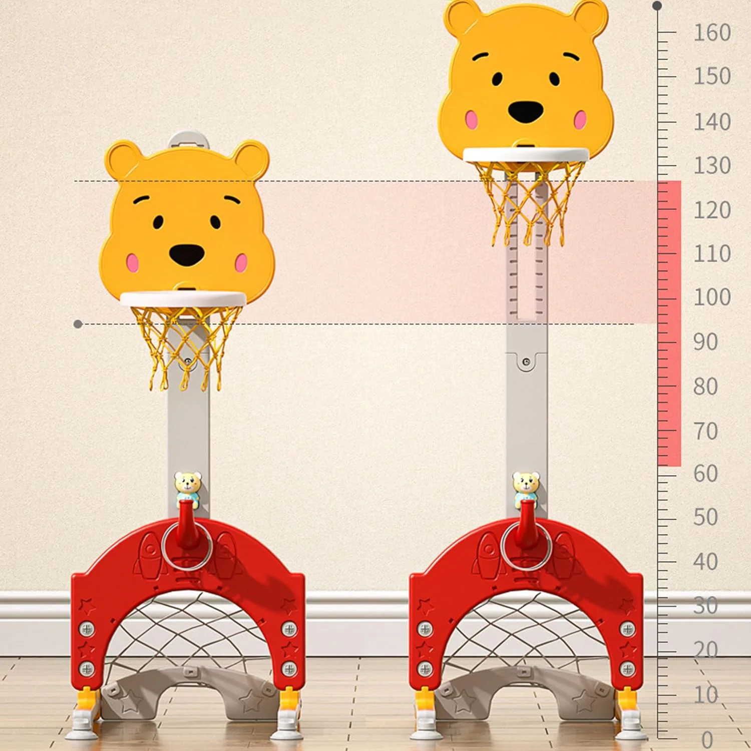 ست حلقه بسکتبال 5 در 1 کودکان، حلقه بسکتبال قابل تنظیم ارتفاع، ست بازی ورزشی با دروازه فوتبال، چوب و توپ گلف، حلقه پرتاب با حلقه ها و عروسک موزیکال، اسباب بازی های فضای باز، هدیه برای پسران و دختران