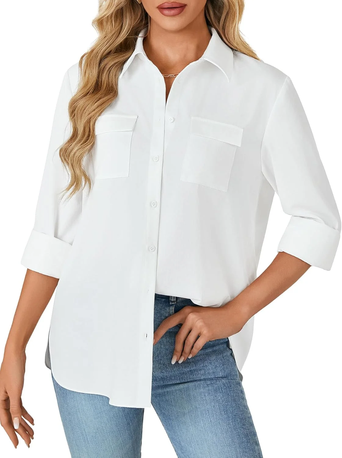 Rooscier بلوز زنانه دکمه دار آستین بلند با یقه و تزیینات