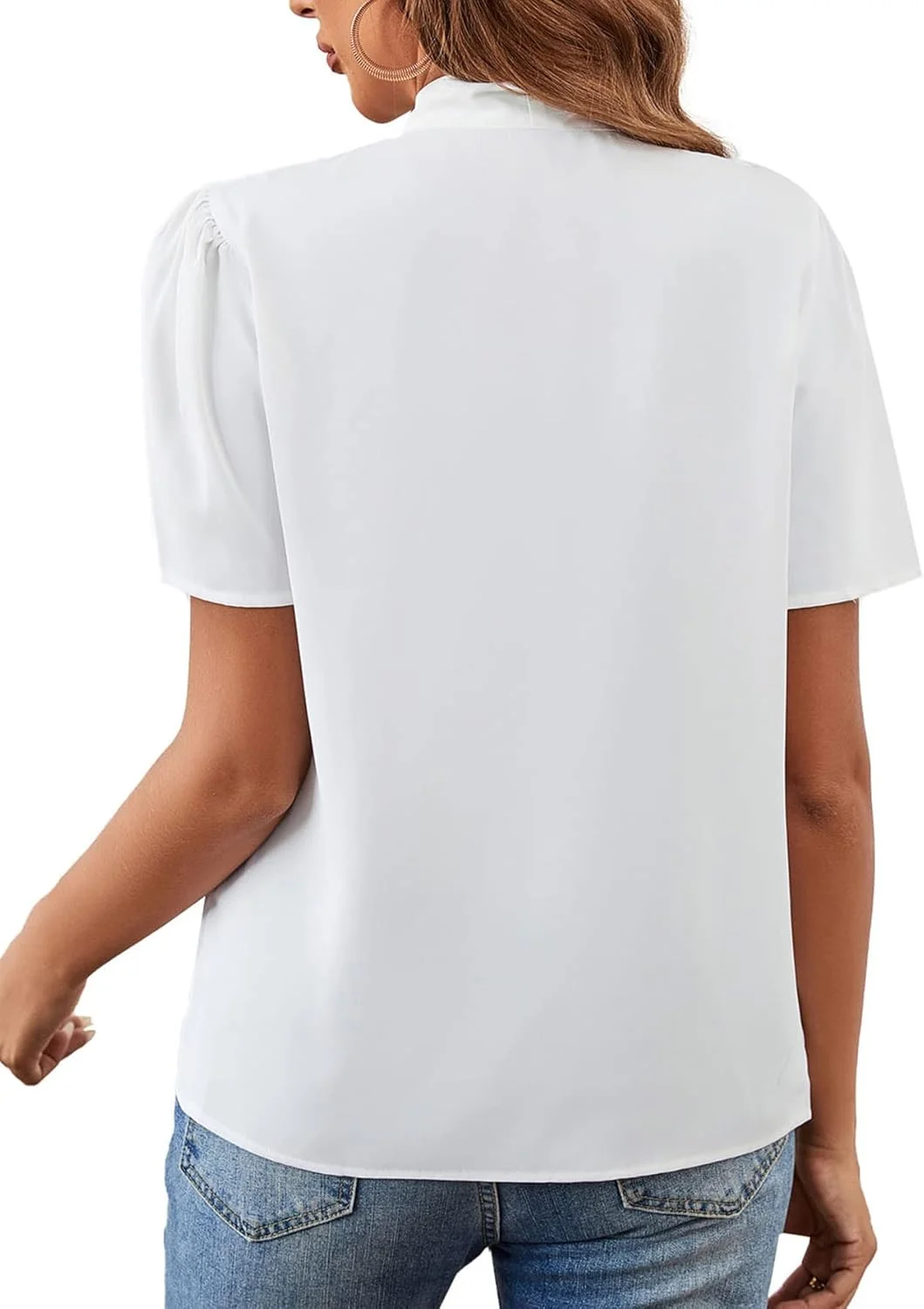 بلوز زنانه Rooscier با یقه پاپیونی و آستین کوتاه، مناسب برای محیط کار بلوز زنانه Rooscier با یقه پاپیونی و آستین کوتاه، مناسب برای محیط کار