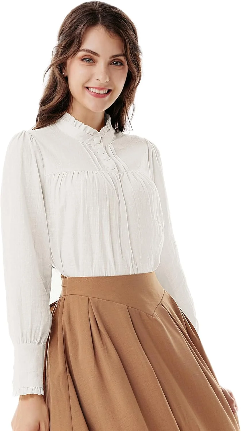 بلوز زنانه Scarlet Darkness به سبک ویکتوریایی، آستین بلند، پنبه ای، مدل رنسانس