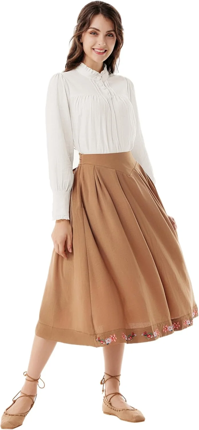 بلوز زنانه Scarlet Darkness به سبک ویکتوریایی، آستین بلند، پنبه ای، مدل رنسانس