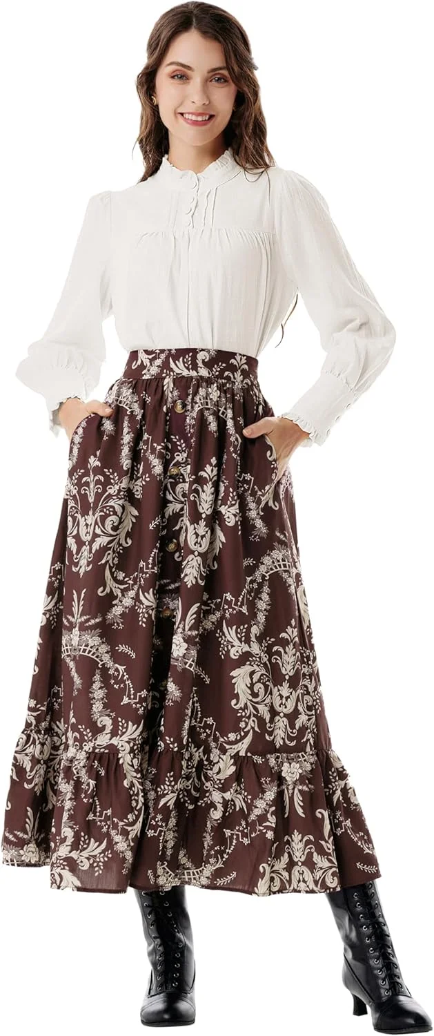 بلوز زنانه Scarlet Darkness به سبک ویکتوریایی، آستین بلند، پنبه ای، مدل رنسانس