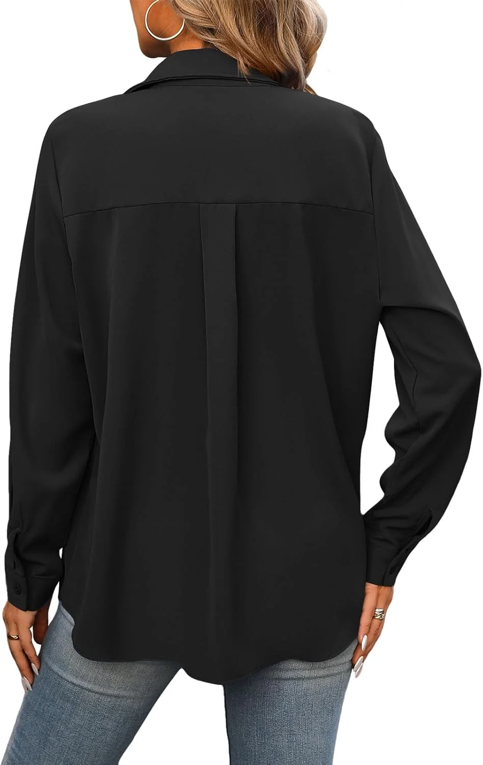 SHEKINI بلوز زنانه دکمه دار آستین بلند یقه هفت، مناسب برای کار در اداره، تاپ های گشاد و راحت برای تابستان