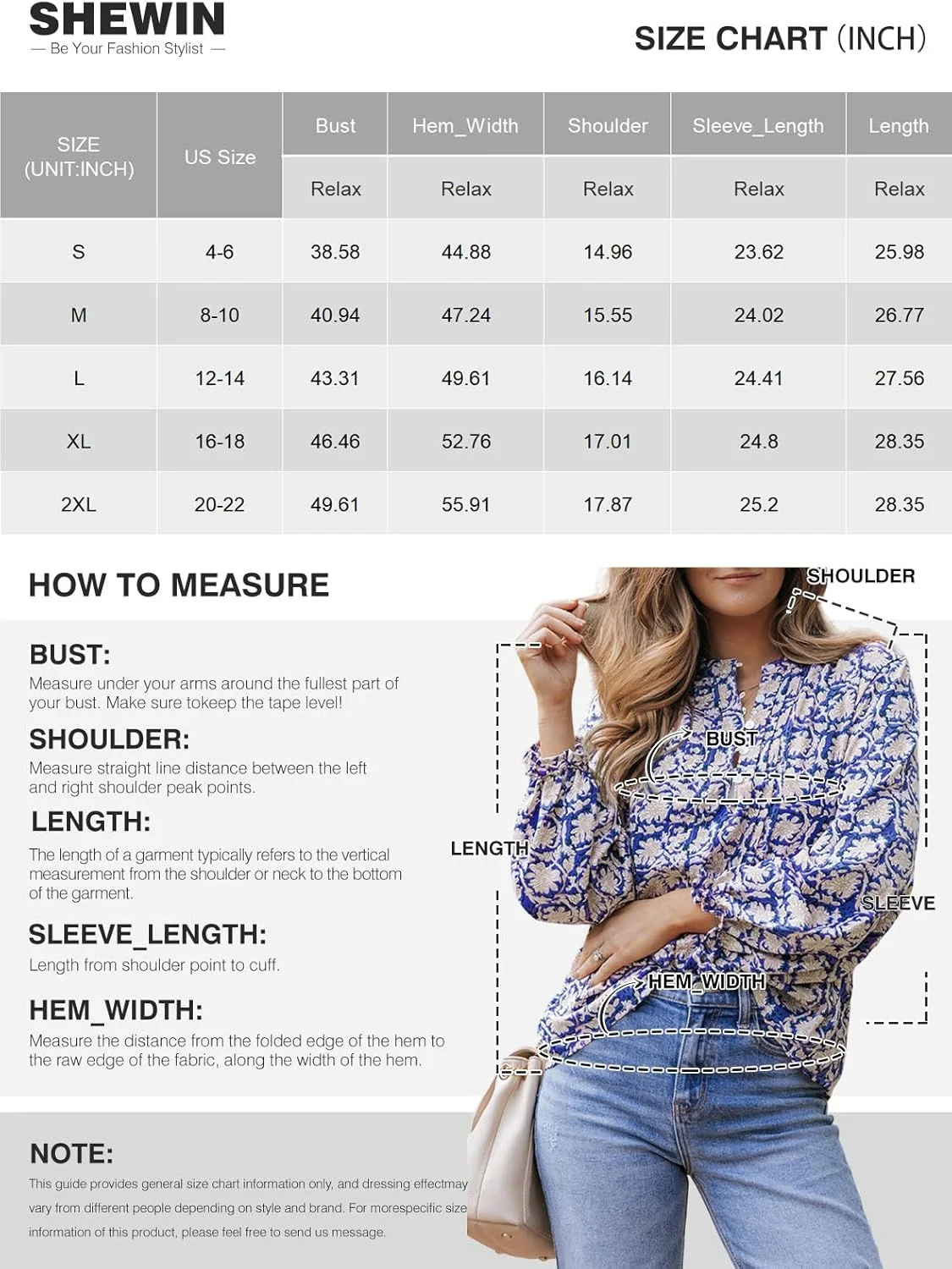 SHEWIN بلوز زنانه یقه هفت آستین بلند طرح گلدار به سبک بوهو SHEWIN بلوز زنانه یقه هفت آستین بلند طرح گلدار به سبک بوهو