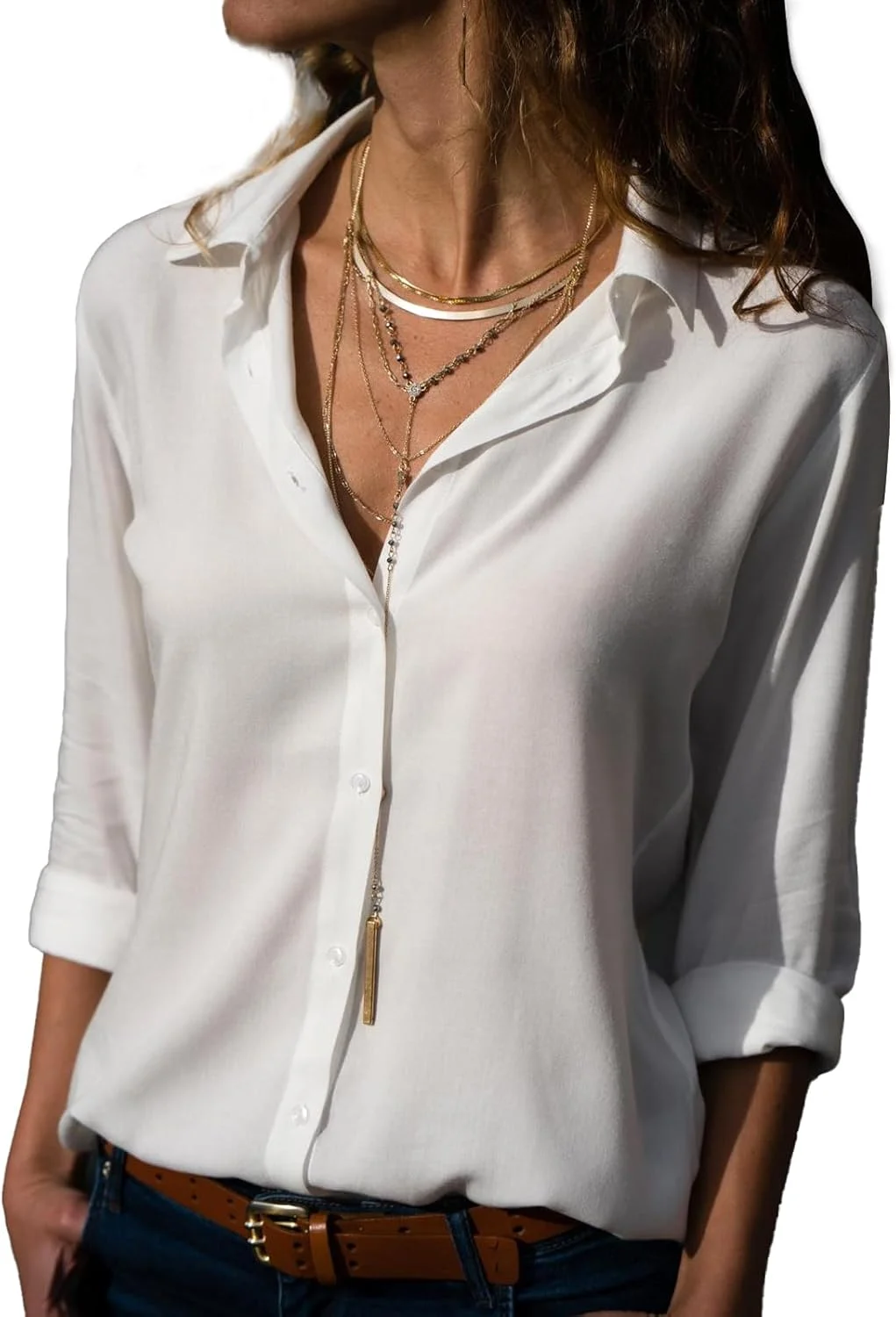 بلوز زنانه شِکینی، پیراهن دکمه دار تابستانی از جنس شیفون، آستین بلند، یقه دار، مناسب برای کار و استایل های رسمی و شیک