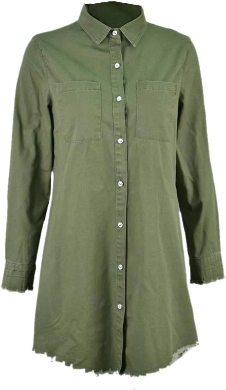 پیراهن زنانه آستین بلند دکمه دار جین Sexyshine با جیب