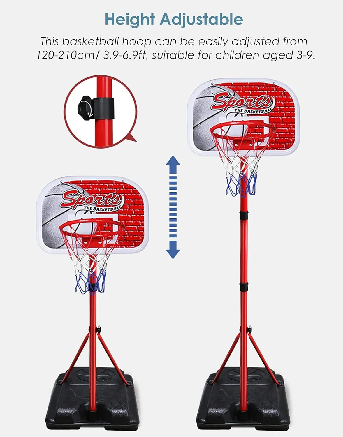 مجموعه حلقه بسکتبال کودکان QRSTUVW با توپ، سیستم توری مینی بسکتبال برای کودکان 3-9 ساله، ارتفاع قابل تنظیم 120-210 سانتی متر مجموعه حلقه بسکتبال کودکان QRSTUVW با توپ، سیستم توری مینی بسکتبال برای کودکان 3-9 ساله، ارتفاع قابل تنظیم 120-210 سانتی متر