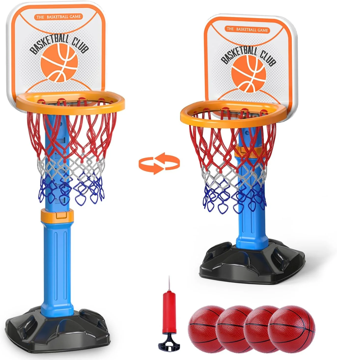 ست حلقه بسکتبال کودک Sotodik، مجموعه بازی آرکید بسکتبال، ارتفاع قابل تنظیم با 4 توپ و پمپ هوا، اسباب بازی های ورزشی داخلی و خارجی برای بازی های حیاط خلوت در فضای باز استخر، هدیه برای پسران و دختران نوپا