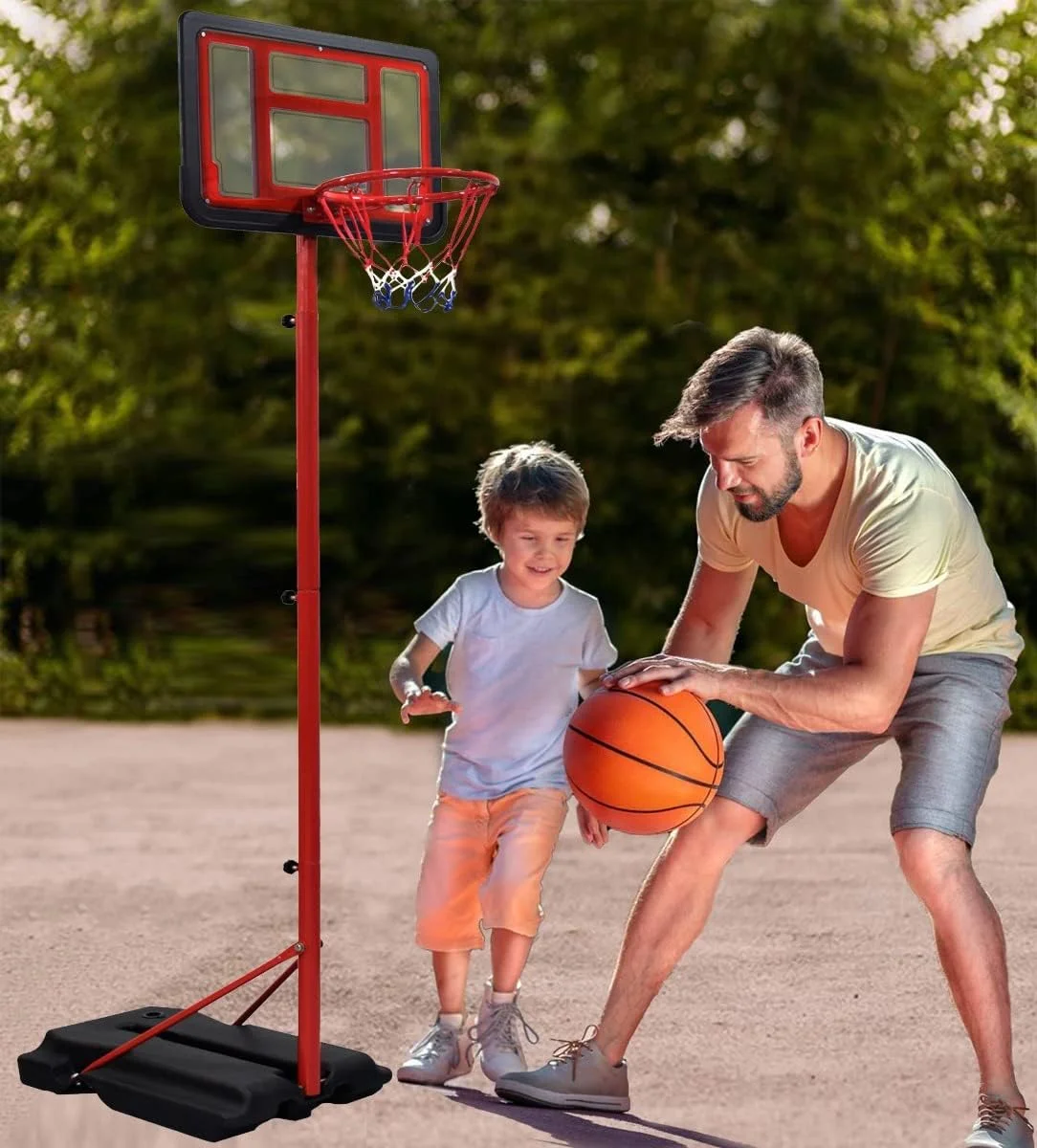 ست حلقه و پایه بسکتبال SKY LAND، ارتفاع قابل تنظیم 145 تا 250 سانتی متر، مناسب فعالیت های ورزشی و بازی های سرگرم کننده داخل و خارج از خانه برای کودکان مدل EM 1869، قرمز