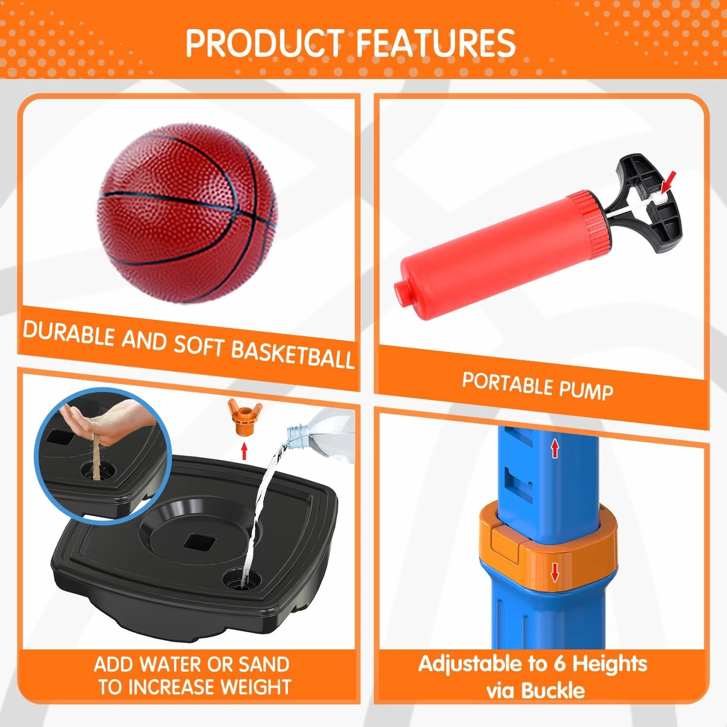 ست حلقه بسکتبال کودک Sotodik، مجموعه بازی آرکید بسکتبال، ارتفاع قابل تنظیم با 4 توپ و پمپ هوا، اسباب بازی های ورزشی داخلی و خارجی برای بازی های حیاط خلوت در فضای باز استخر، هدیه برای پسران و دختران نوپا