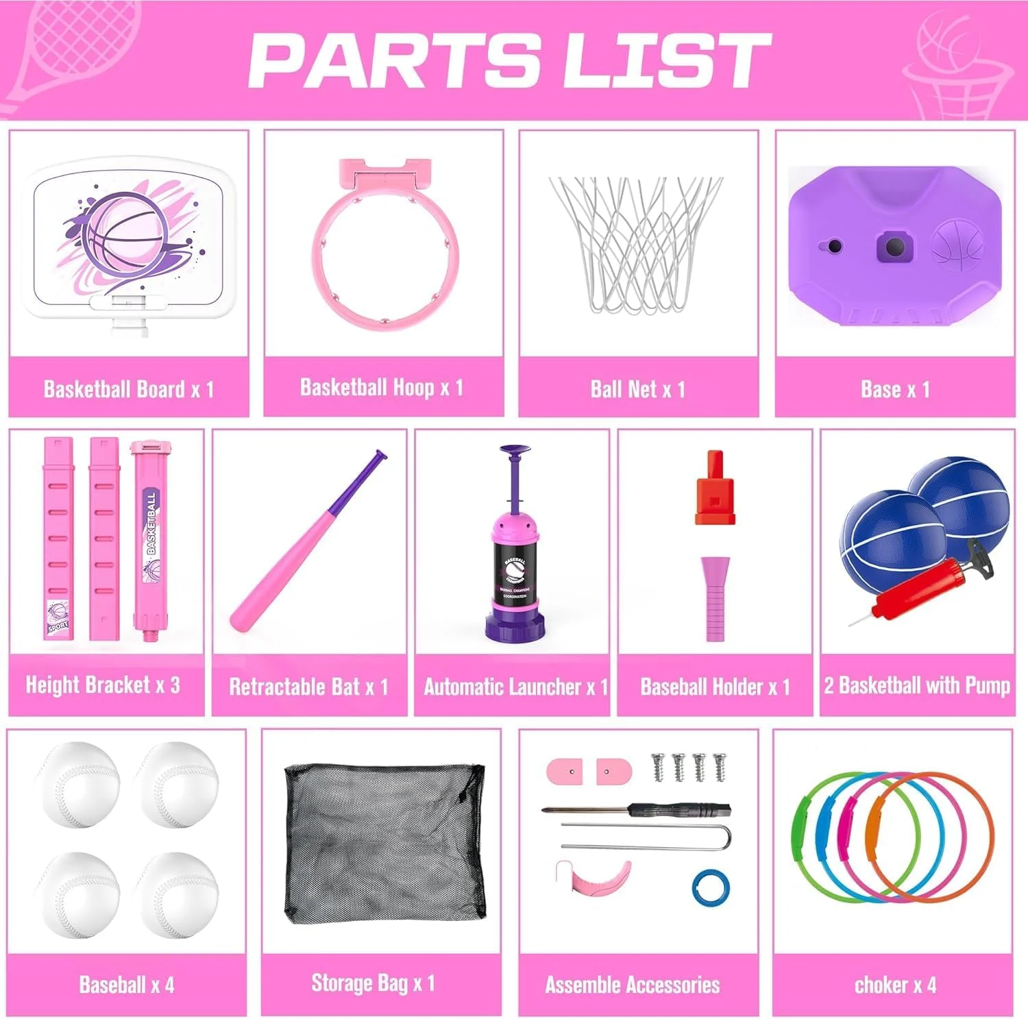 ست بسکتبال 4 در 1 کودکان SOOFAM، ست توپ تی و حلقه پرتاب و بازی پرتاب حلقه، ارتفاع قابل تنظیم، ست حلقه بسکتبال استخر، اسباب بازی های ورزشی داخل/خارج از منزل برای کودکان نوپا پسران دختران آبی و صورتی ست بسکتبال 4 در 1 کودکان SOOFAM، ست توپ تی و حلقه پرتاب و بازی پرتاب حلقه، ارتفاع قابل تنظیم، ست حلقه بسکتبال استخر، اسباب بازی های ورزشی داخل/خارج از منزل برای کودکان نوپا پسران دختران آبی و صورتی