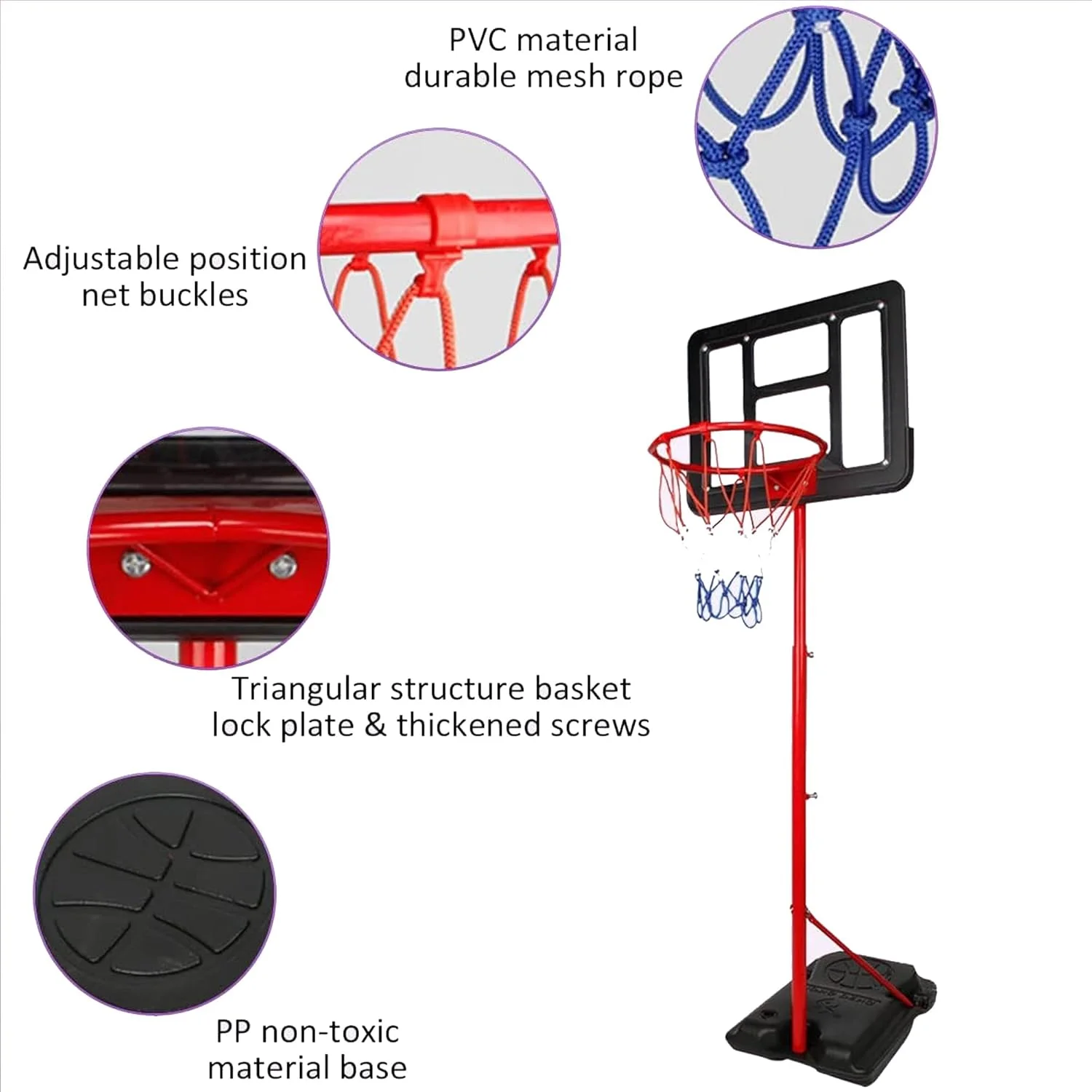 ست حلقه بسکتبال کودک Sulfar، اسباب بازی پایه بسکتبال بچه گانه با توپ و پمپ، مناسب برای پسران و دختران در سنین مختلف، بازی ورزشی سرگرم کننده در داخل و خارج از خانه، پایه بسکتبال با ارتفاع قابل تنظیم