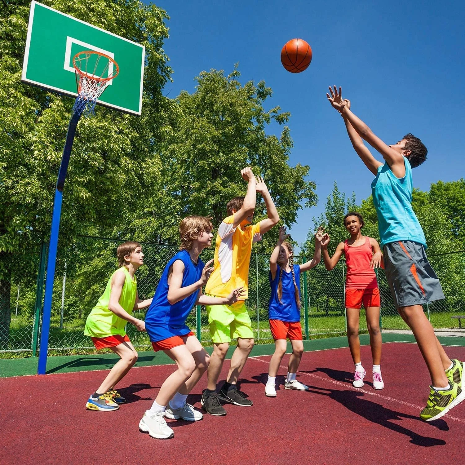 تور بسکتبال ۲ عددی سنگین، جایگزین تور بسکتبال حرفه ای، ضد ضربه و مناسب تمام آب و هوا، حلقه آویز برای کودکان و بزرگسالان، ۱۲ حلقه (قرمز سفید آبی)