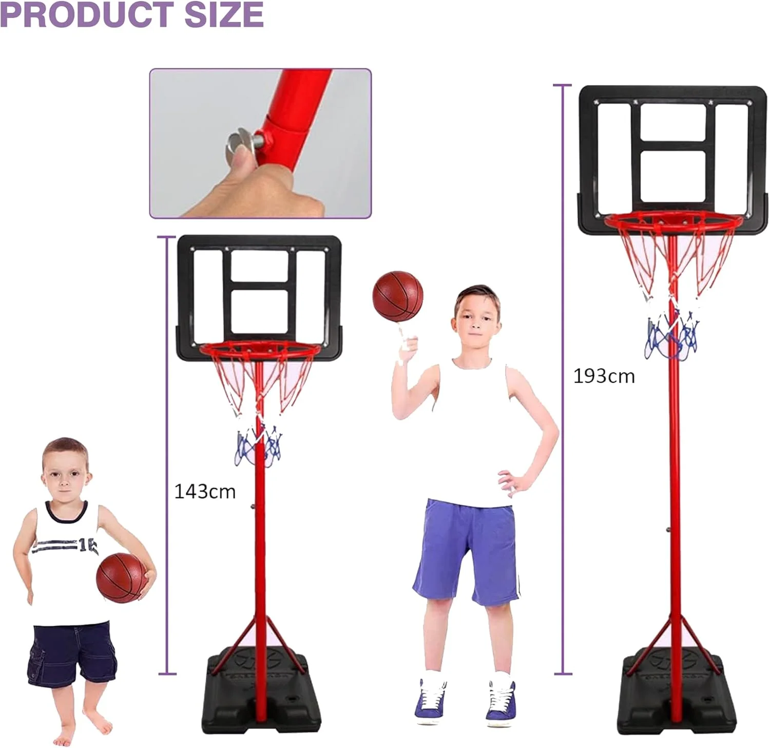 ست حلقه بسکتبال کودک Sulfar، اسباب بازی پایه بسکتبال بچه گانه با توپ و پمپ، مناسب برای پسران و دختران در سنین مختلف، بازی ورزشی سرگرم کننده در داخل و خارج از خانه، پایه بسکتبال با ارتفاع قابل تنظیم