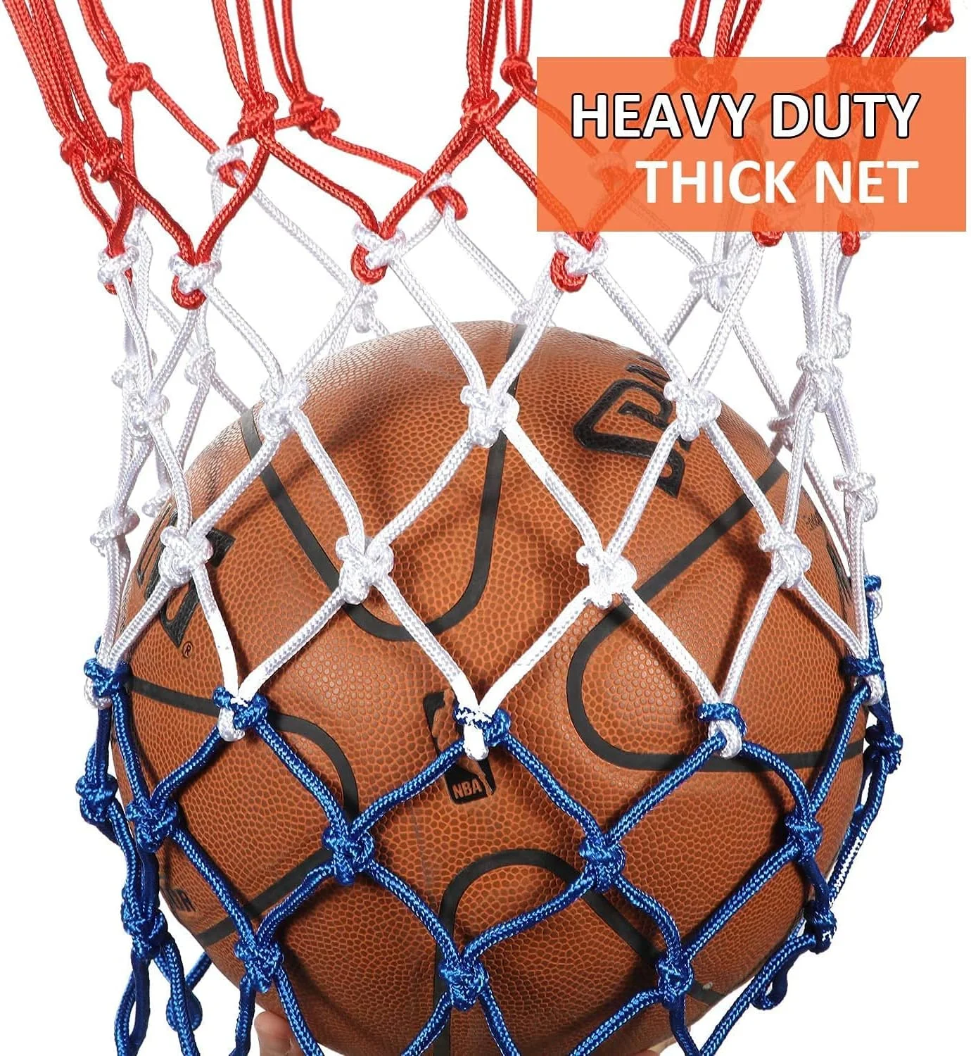 تور بسکتبال ۲ عددی سنگین، جایگزین تور بسکتبال حرفه ای، ضد ضربه و مناسب تمام آب و هوا، حلقه آویز برای کودکان و بزرگسالان، ۱۲ حلقه (قرمز سفید آبی)
