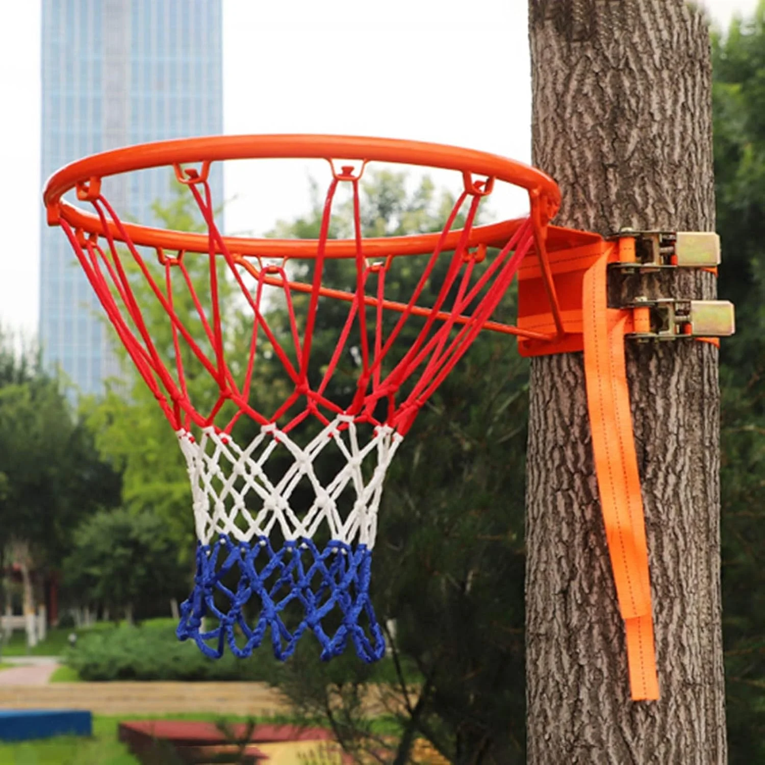 حلقه بسکتبال دیواری ZIMGOD، اسباب بازی حلقه بسکتبال فضای باز با تور و نگهدارنده، ست دروازه بسکتبال قابل حمل برای درخت/ستون/میله/حصار (رنگ: نارنجی) حلقه بسکتبال دیواری ZIMGOD، اسباب بازی حلقه بسکتبال فضای باز با تور و نگهدارنده، ست دروازه بسکتبال قابل حمل برای درخت/ستون/میله/حصار (رنگ: نارنجی)