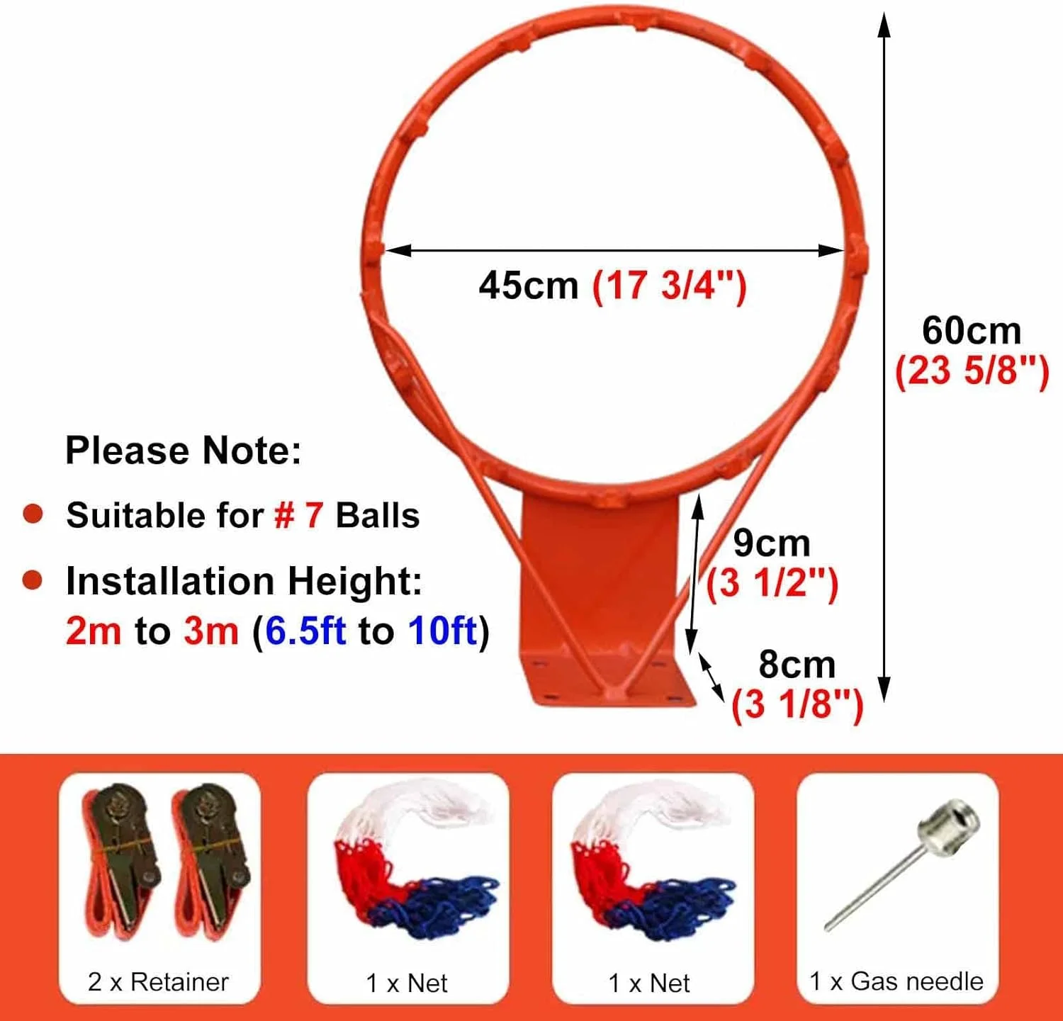 حلقه بسکتبال دیواری ZIMGOD، اسباب بازی حلقه بسکتبال فضای باز با تور و نگهدارنده، ست دروازه بسکتبال قابل حمل برای درخت/ستون/میله/حصار (رنگ: نارنجی) حلقه بسکتبال دیواری ZIMGOD، اسباب بازی حلقه بسکتبال فضای باز با تور و نگهدارنده، ست دروازه بسکتبال قابل حمل برای درخت/ستون/میله/حصار (رنگ: نارنجی)