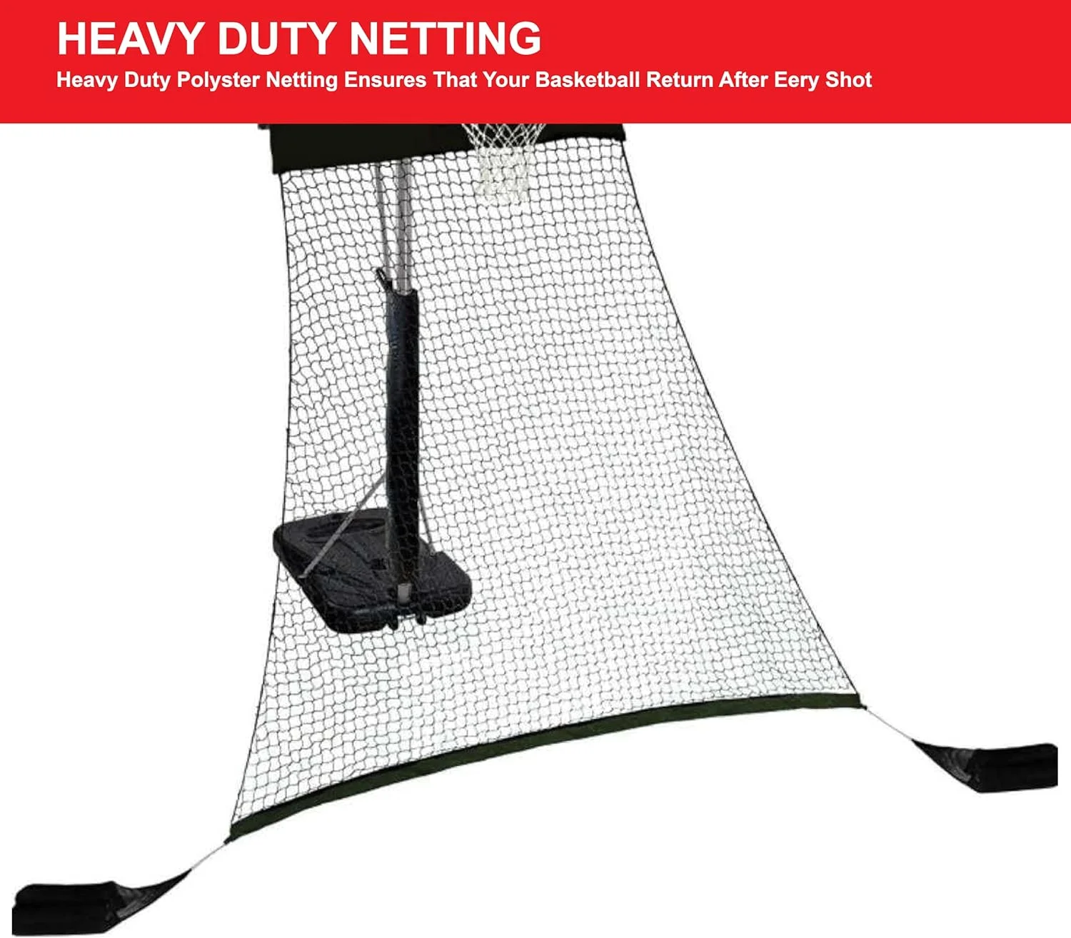 تور برگشت توپ بسکتبال YALLA HomeGym، تور ریباندر بسکتبال برای تمرین شوتینگ با تور پلی استر مشکی سنگین، سیستم تور برگشت توپ بسکتبال قابل حمل، برای استفاده در فضای باز و داخل سالن