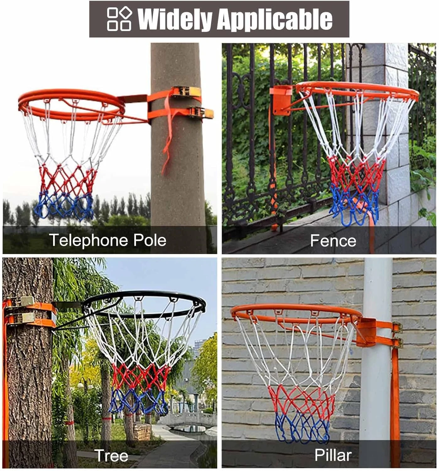 حلقه بسکتبال دیواری ZIMGOD، اسباب بازی حلقه بسکتبال فضای باز با تور و نگهدارنده، ست دروازه بسکتبال قابل حمل برای درخت/ستون/میله/حصار (رنگ: نارنجی) حلقه بسکتبال دیواری ZIMGOD، اسباب بازی حلقه بسکتبال فضای باز با تور و نگهدارنده، ست دروازه بسکتبال قابل حمل برای درخت/ستون/میله/حصار (رنگ: نارنجی)