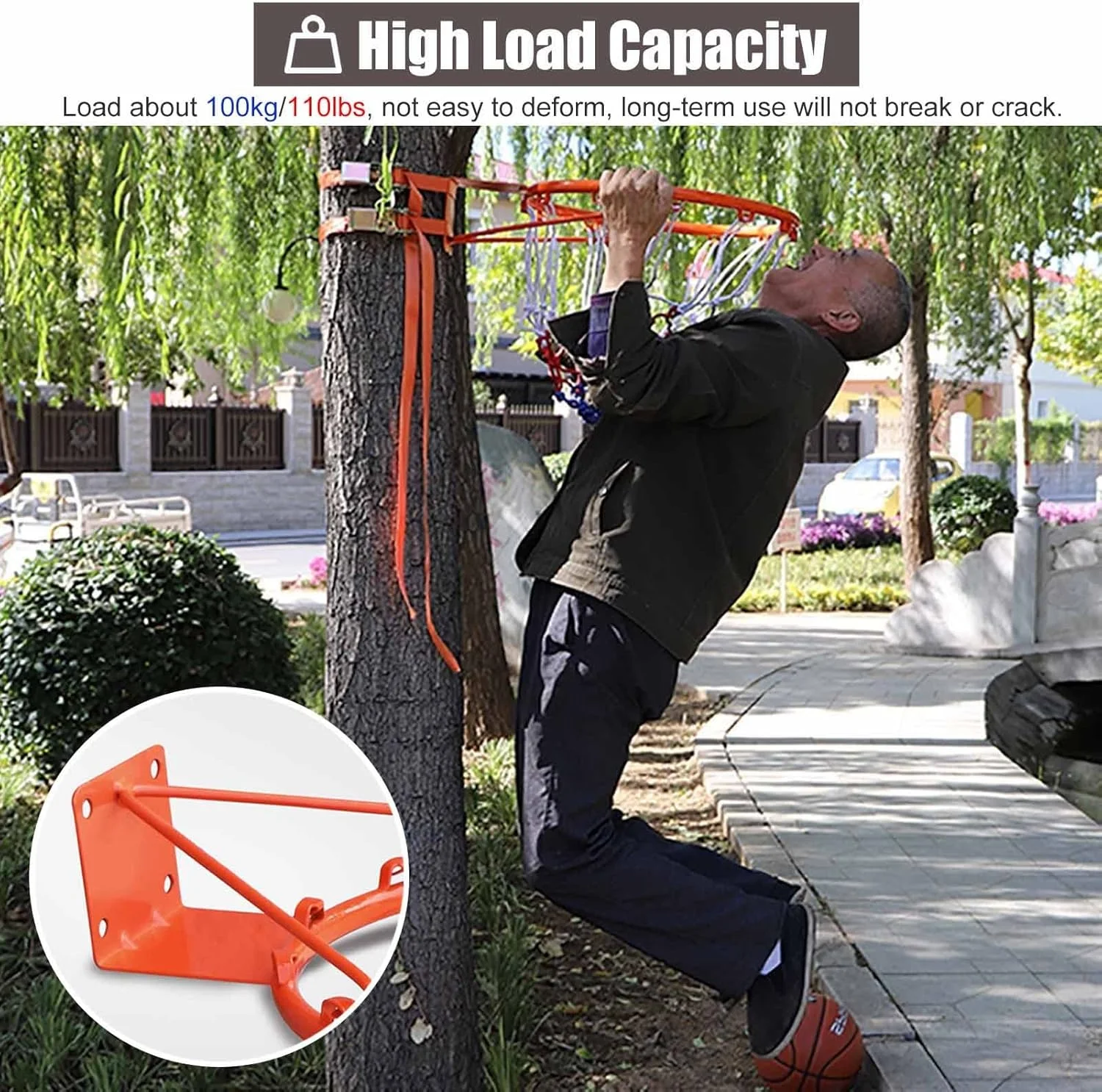 حلقه بسکتبال دیواری ZIMGOD، اسباب بازی حلقه بسکتبال فضای باز با تور و نگهدارنده، ست دروازه بسکتبال قابل حمل برای درخت/ستون/میله/حصار (رنگ: نارنجی) حلقه بسکتبال دیواری ZIMGOD، اسباب بازی حلقه بسکتبال فضای باز با تور و نگهدارنده، ست دروازه بسکتبال قابل حمل برای درخت/ستون/میله/حصار (رنگ: نارنجی)