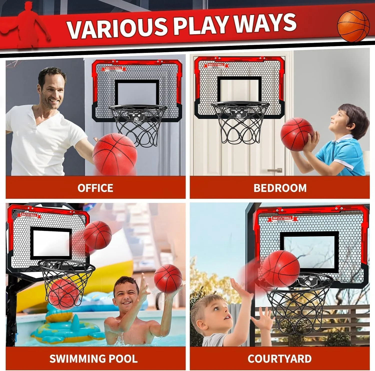 حلقه بسکتبال داخل سالن TNTAIAHL برای کودکان - حلقه بسکتبال کوچک برای در با 2 توپ و لوازم جانبی کامل بسکتبال، اسباب بازی بسکتبال برای کودکان پسر نوجوان