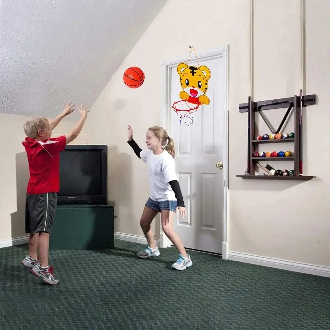 ست حلقه بسکتبال آویز SYOSI 2 عددی برای کودکان، ست حلقه بسکتبال کوچک داخلی برای در و دیوار با لوازم جانبی کامل شامل تور، توپ، پمپ (قورباغه + ببر) ست حلقه بسکتبال آویز SYOSI 2 عددی برای کودکان، ست حلقه بسکتبال کوچک داخلی برای در و دیوار با لوازم جانبی کامل شامل تور، توپ، پمپ (قورباغه + ببر)