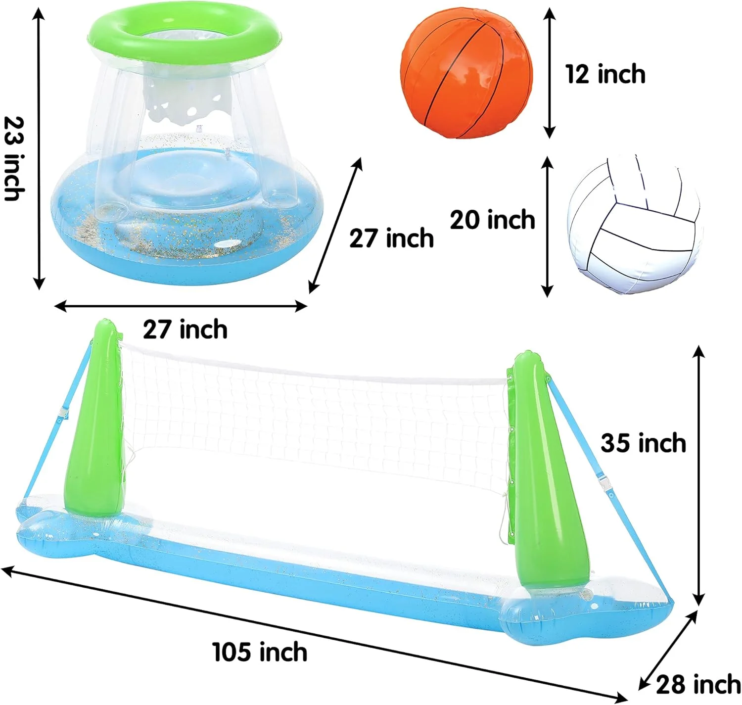 تور والیبال بادی و حلقه های بسکتبال Sloosh برای کودکان و بزرگسالان، مجموعه شناور استخر اکلیلی، اسباب بازی بازی استخر شنا، شناورهای تابستانی، زمین والیبال (266x71x89 سانتی متر)|بسکتبال (68x58x68 سانتی متر)، سبز تور والیبال بادی و حلقه های بسکتبال Sloosh برای کودکان و بزرگسالان، مجموعه شناور استخر اکلیلی، اسباب بازی بازی استخر شنا، شناورهای تابستانی، زمین والیبال (266x71x89 سانتی متر)|بسکتبال (68x58x68 سانتی متر)، سبز