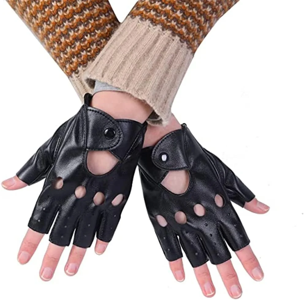 دستکش زنانه ELECDON، دستکش چرمی PU زنانه با پرچ و کمربند، دستکش نیم انگشتی مناسب اجرا دستکش زنانه ELECDON، دستکش چرمی PU زنانه با پرچ و کمربند، دستکش نیم انگشتی مناسب اجرا