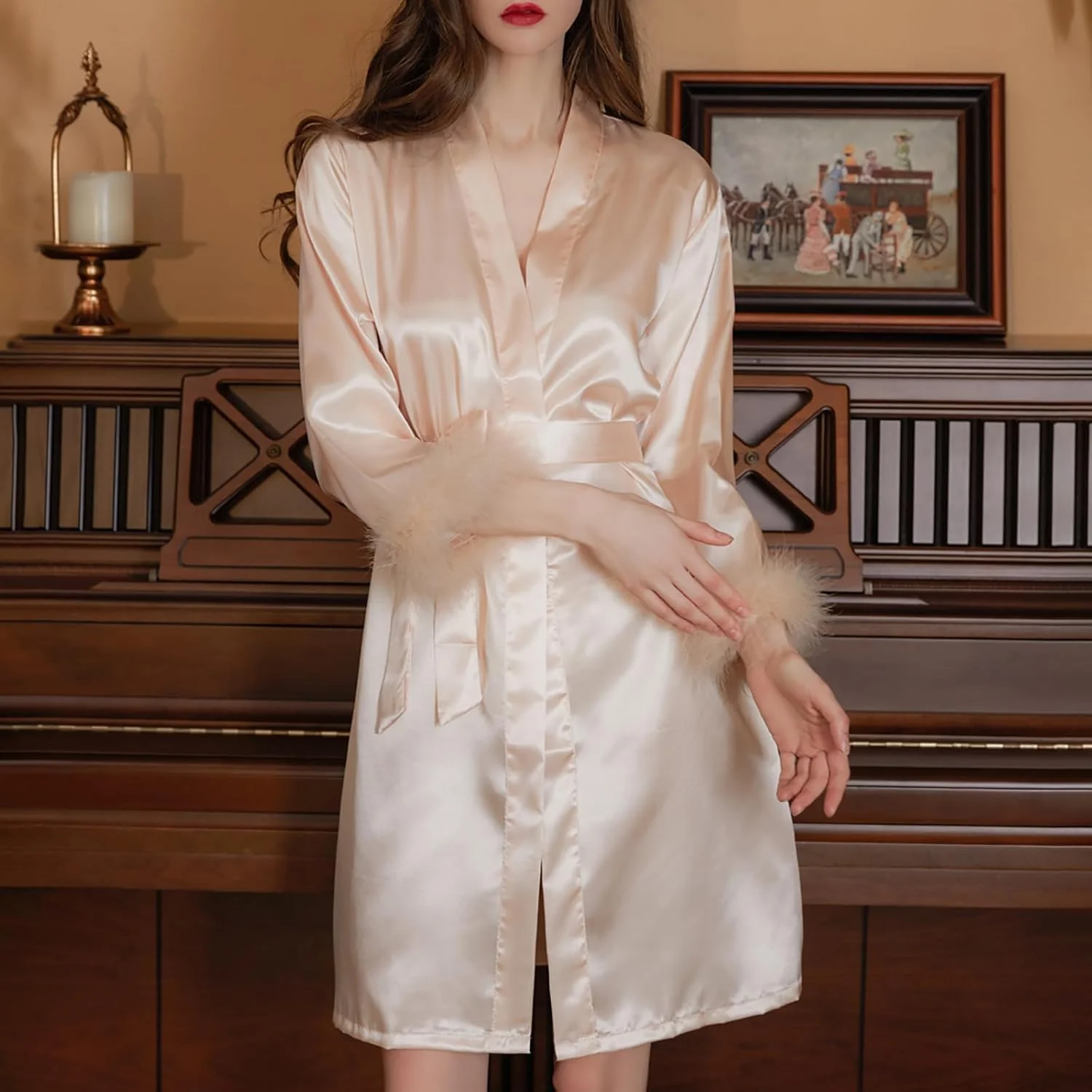 روبدوشامبر کیمونویی زنانه ELECDON، روپوش خواب آستین سه ربع برای عروس و ساقدوش عروس، حوله ابریشمی نرم با کمربند، روپوش یقه هفت برای عروسی، لباس خواب روبدوشامبر کیمونویی زنانه ELECDON، روپوش خواب آستین سه ربع برای عروس و ساقدوش عروس، حوله ابریشمی نرم با کمربند، روپوش یقه هفت برای عروسی، لباس خواب